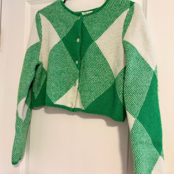 Zara Green and Cream Women's Cardigan - Picture 5 of 8